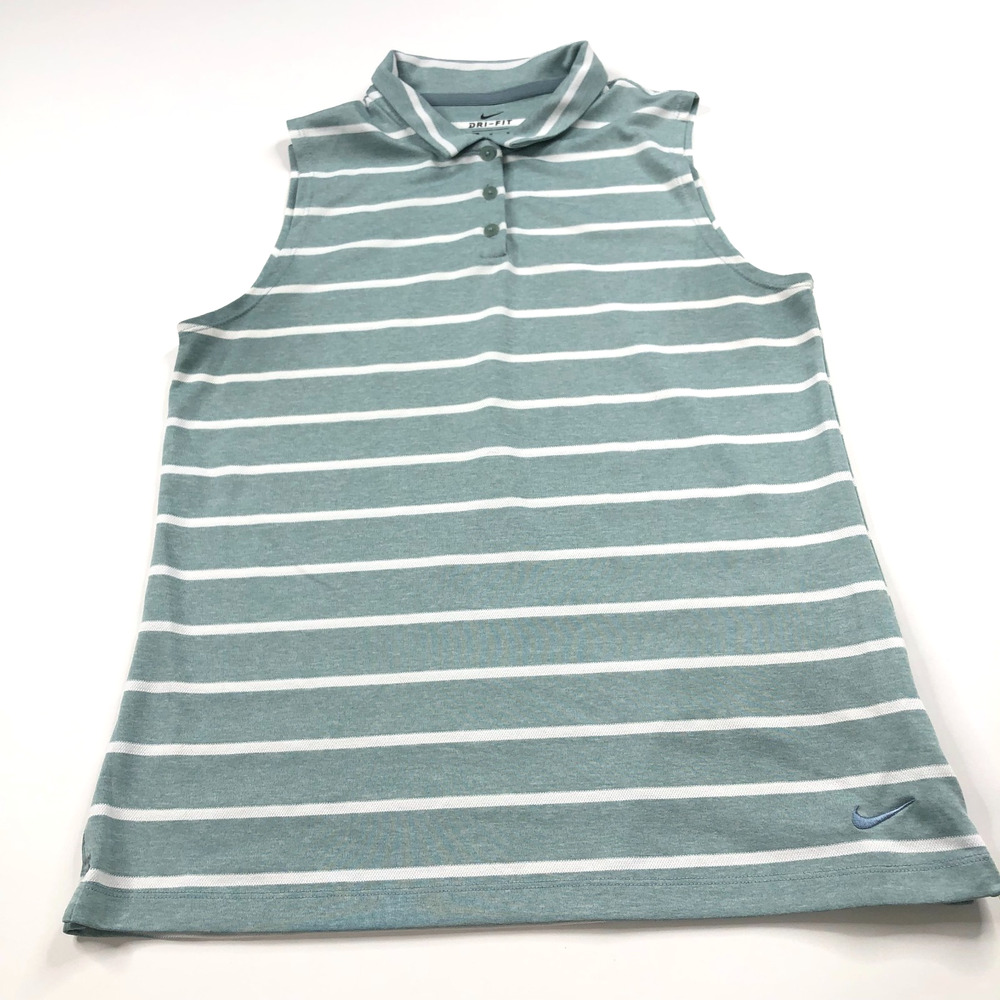 Nike Golf Dri-Fit Sleeveless Medium Women's Button Tennis Polo Shirt Green Gray